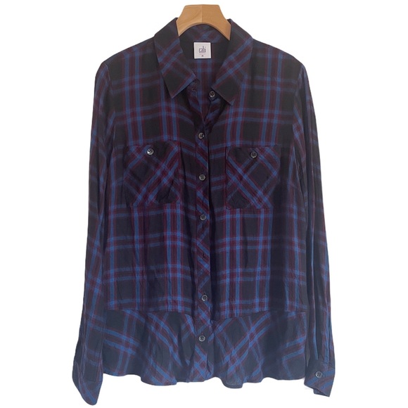 CAbi #3431 Plaid Ruffled Peplum Button Down Shirt - Picture 4 of 10